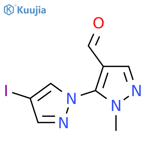 5-(4-iodo-1H-pyrazol-1-yl)-1-methyl-1H-pyrazole-4-carbaldehyde structure