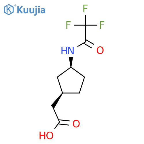 rac-2-[(1R,3S)-3-(trifluoroacetamido)cyclopentyl]acetic acid structure