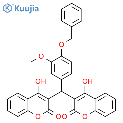 2H-1-Benzopyran-2-one,3,3'-[[3-methoxy-4-(phenylmethoxy)phenyl]methylene]bis[4-hydroxy- structure