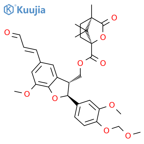 2-Oxabicyclo[2.2.1]heptane-1-carboxylic acid, 4,7,7-trimethyl-3-oxo-, [(2S,3R)-2,3-dihydro-7-methoxy-2-[3-methoxy-4-(methoxymethoxy)phenyl]-5-[(1E)-3-oxo-1-propen-1-yl]-3-benzofuranyl]methyl ester, (1S,4R)- structure