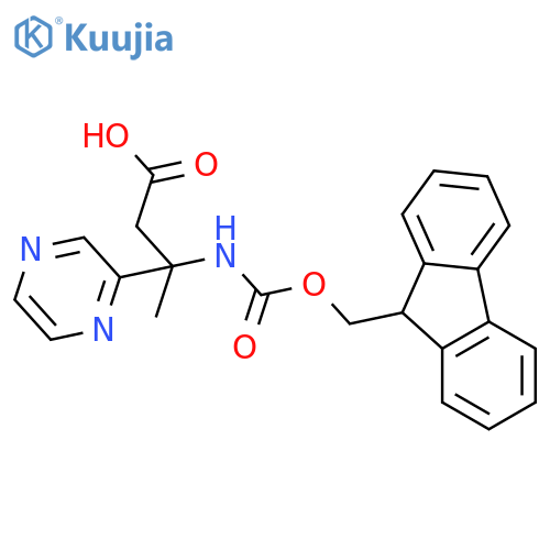 3-({(9H-fluoren-9-yl)methoxycarbonyl}amino)-3-(pyrazin-2-yl)butanoic acid structure