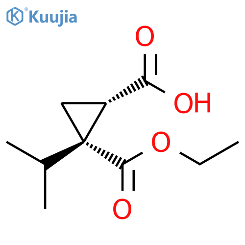 rac-(1R,2R)-2-(ethoxycarbonyl)-2-(propan-2-yl)cyclopropane-1-carboxylic acid structure