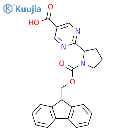 2-(1-{(9H-fluoren-9-yl)methoxycarbonyl}pyrrolidin-2-yl)pyrimidine-5-carboxylic acid structure