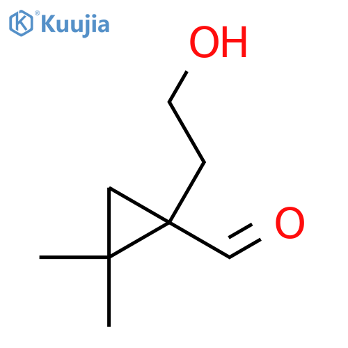 1-(2-hydroxyethyl)-2,2-dimethylcyclopropane-1-carbaldehyde structure