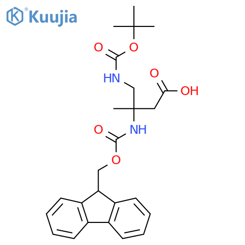 4-{(tert-butoxy)carbonylamino}-3-({(9H-fluoren-9-yl)methoxycarbonyl}amino)-3-methylbutanoic acid structure