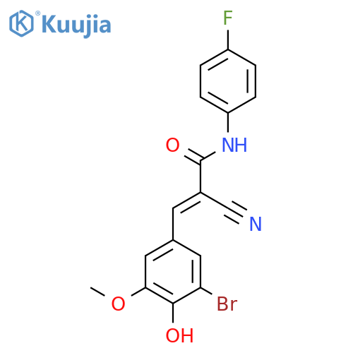 3-(3-bromo-4-hydroxy-5-methoxyphenyl)-2-cyano-N-(4-fluorophenyl)prop-2-enamide structure