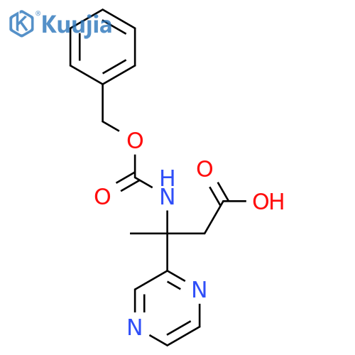 3-{(benzyloxy)carbonylamino}-3-(pyrazin-2-yl)butanoic acid structure