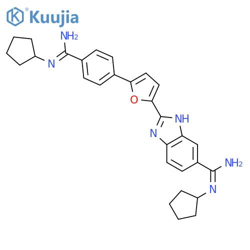 N'-cyclopentyl-2-{5-[4-(N'-cyclopentylcarbamimidoyl)phenyl]furan-2-yl}-1H-benzimidazole-6-carboximidamide structure