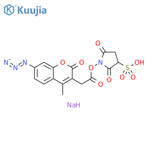 2H-1-Benzopyran-3-acetic acid, 7-azido-4-methyl-2-oxo-, 2,5-dioxo-3-sulfo-1-pyrrolidinyl ester, sodium salt (1:1) structure