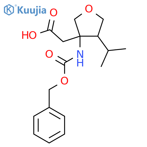 2-(3-{(benzyloxy)carbonylamino}-4-(propan-2-yl)oxolan-3-yl)acetic acid structure