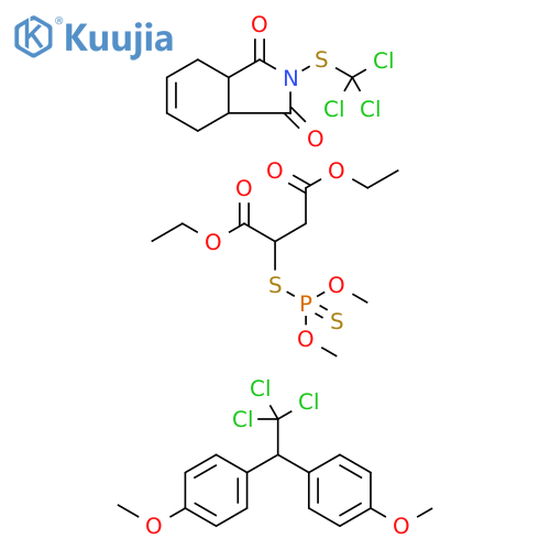 Butanedioic acid, [(dimethoxyphosphinothioyl)thio]-, diethyl ester, mixt. with 3a,4,7,7a-tetrahydro-2-[(trichloromethyl)thio]-1H-isoindole-1,3(2H)-dione and 1,1'-(2,2,2-trichloroethylidene)bis[4-methoxybenzene] (9CI) structure