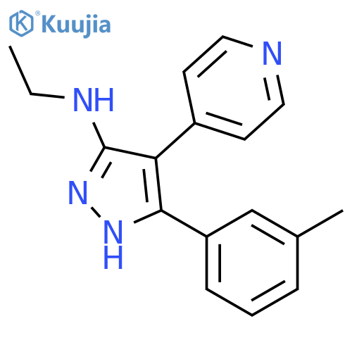 1H-Pyrazol-3-amine, N-ethyl-5-(3-methylphenyl)-4-(4-pyridinyl)- structure