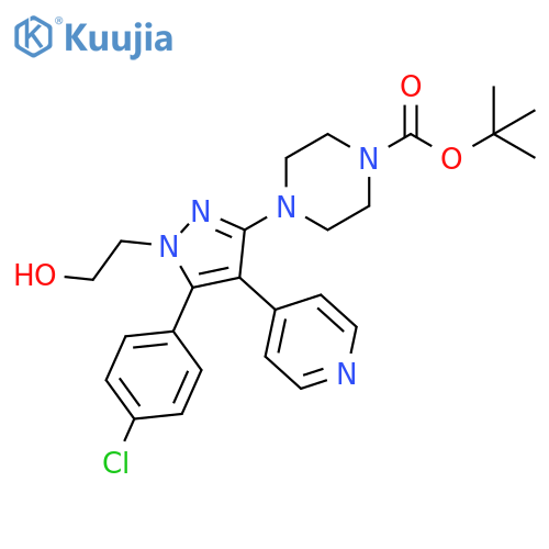 1-Piperazinecarboxylic acid,4-[5-(4-chlorophenyl)-1-(2-hydroxyethyl)-4-(4-pyridinyl)-1H-pyrazol-3-yl]-,1,1-dimethylethyl ester structure