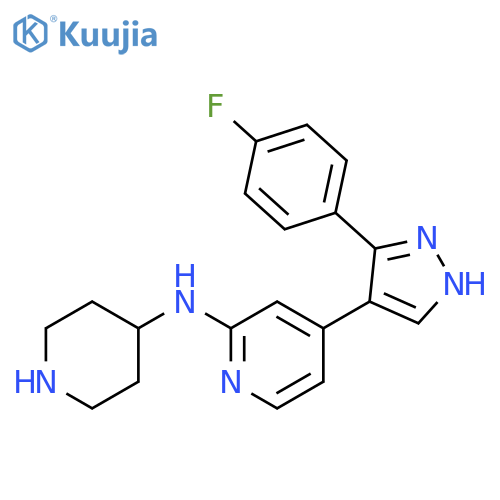 2-Pyridinamine, 4-[3-(4-fluorophenyl)-1H-pyrazol-4-yl]-N-4-piperidinyl- structure