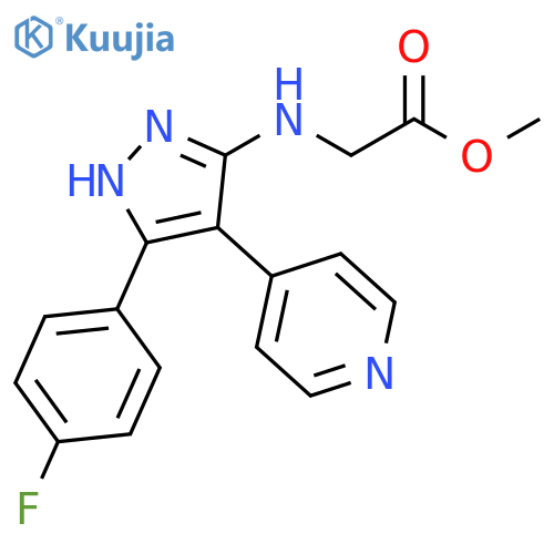 Glycine, N-[5-(4-fluorophenyl)-4-(4-pyridinyl)-1H-pyrazol-3-yl]-, methyl ester structure