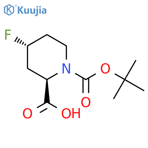 (2R,4R)-1-[(tert-butoxy)carbonyl]-4-fluoropiperidine-2-carboxylic acid structure