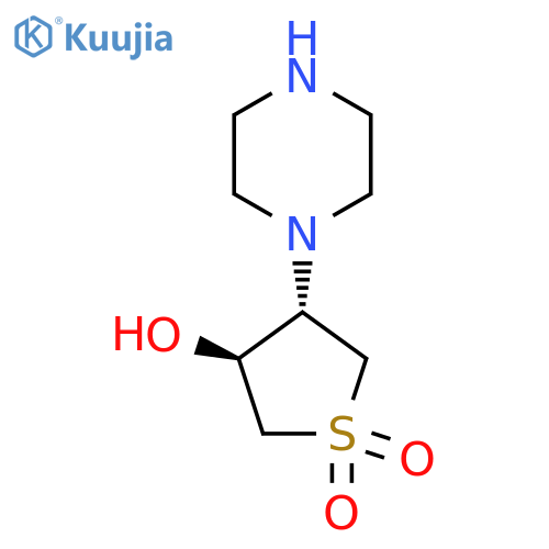 trans-3-hydroxy-4-(piperazin-1-yl)-1lambda6-thiolane-1,1-dione structure