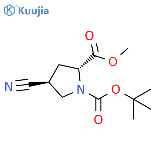 1,2-Pyrrolidinedicarboxylic acid, 4-cyano-, 1-(1,1-dimethylethyl) 2-methyl ester, (2R,4S)- structure