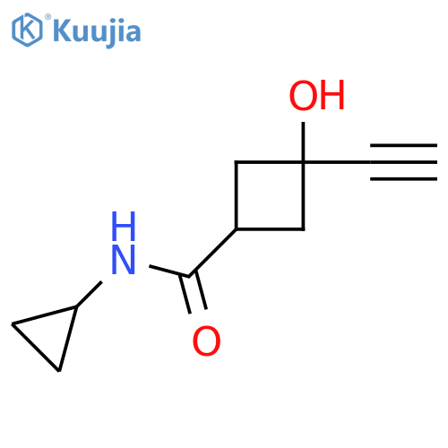 N-cyclopropyl-3-ethynyl-3-hydroxycyclobutane-1-carboxamide structure