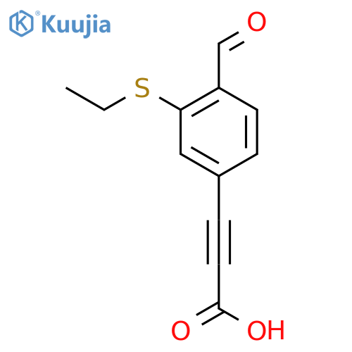 3-3-(ethylsulfanyl)-4-formylphenylprop-2-ynoic acid structure