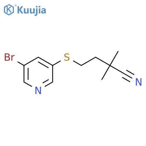 4-(5-bromopyridin-3-yl)sulfanyl-2,2-dimethylbutanenitrile structure