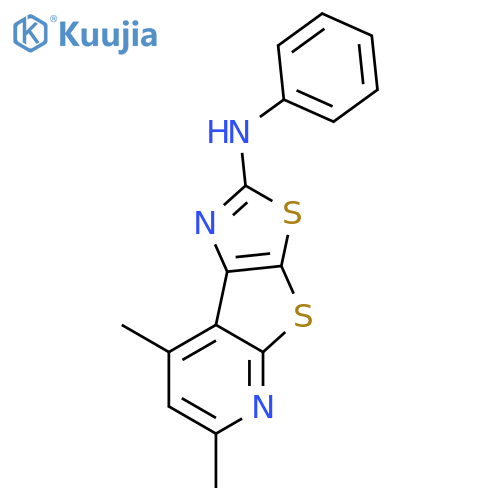 Thiazolo[4',5':4,5]thieno[2,3-b]pyridin-2-amine, 6,8-dimethyl-N-phenyl- structure