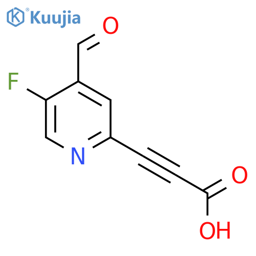3-(5-fluoro-4-formylpyridin-2-yl)prop-2-ynoic acid structure