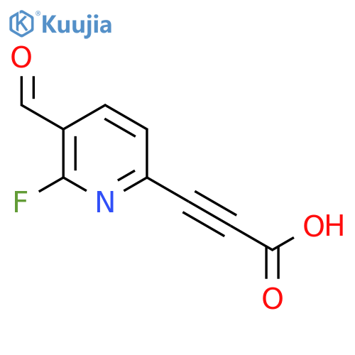 3-(6-fluoro-5-formylpyridin-2-yl)prop-2-ynoic acid structure