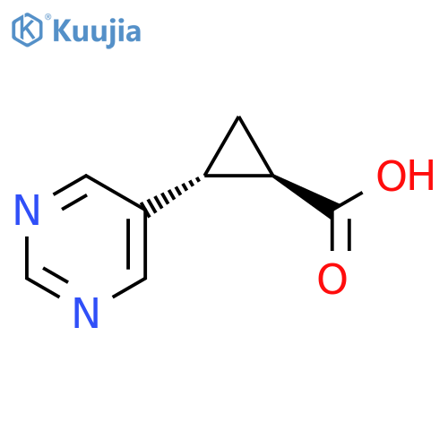 rac-(1R,2R)-2-(pyrimidin-5-yl)cyclopropane-1-carboxylic acid structure