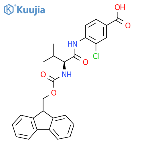 3-chloro-4-(2S)-2-({(9H-fluoren-9-yl)methoxycarbonyl}amino)-3-methylbutanamidobenzoic acid structure