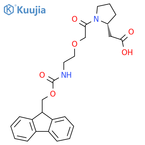 2-(2R)-1-{2-2-({(9H-fluoren-9-yl)methoxycarbonyl}amino)ethoxyacetyl}pyrrolidin-2-ylacetic acid structure