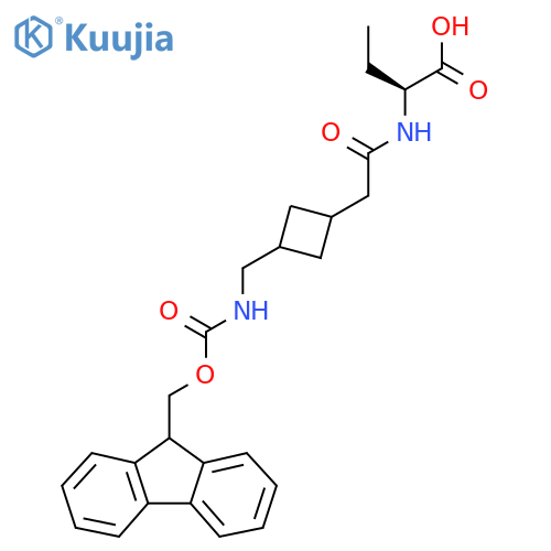 (2S)-2-(2-{3-({(9H-fluoren-9-yl)methoxycarbonyl}amino)methylcyclobutyl}acetamido)butanoic acid structure