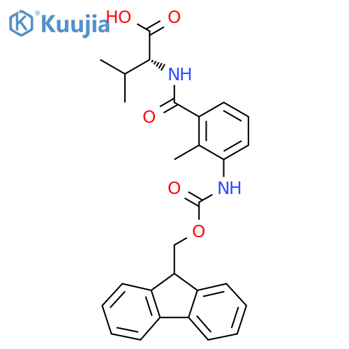 (2R)-2-{3-({(9H-fluoren-9-yl)methoxycarbonyl}amino)-2-methylphenylformamido}-3-methylbutanoic acid structure