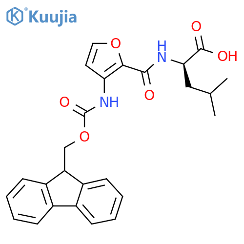(2R)-2-{3-({(9H-fluoren-9-yl)methoxycarbonyl}amino)furan-2-ylformamido}-4-methylpentanoic acid structure