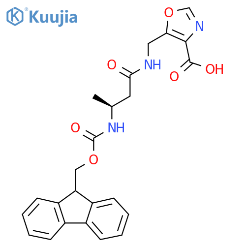 5-{(3S)-3-({(9H-fluoren-9-yl)methoxycarbonyl}amino)butanamidomethyl}-1,3-oxazole-4-carboxylic acid structure
