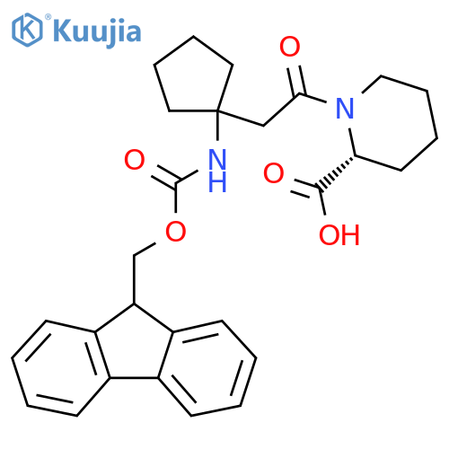 (2R)-1-{2-1-({(9H-fluoren-9-yl)methoxycarbonyl}amino)cyclopentylacetyl}piperidine-2-carboxylic acid structure