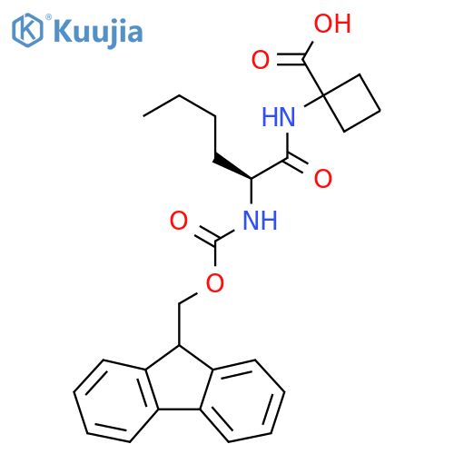 1-(2S)-2-({(9H-fluoren-9-yl)methoxycarbonyl}amino)hexanamidocyclobutane-1-carboxylic acid structure