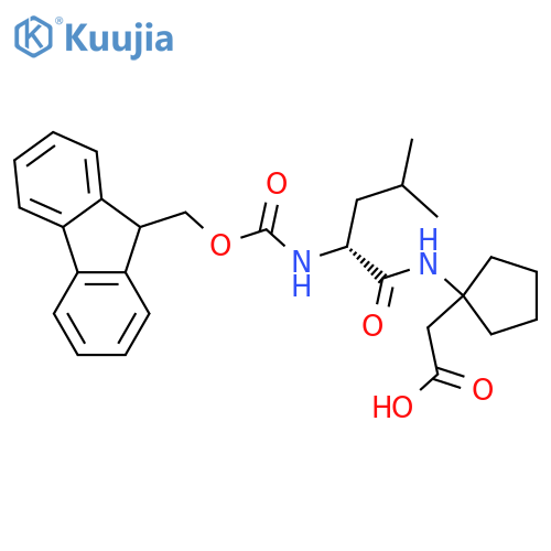 2-{1-(2R)-2-({(9H-fluoren-9-yl)methoxycarbonyl}amino)-4-methylpentanamidocyclopentyl}acetic acid structure