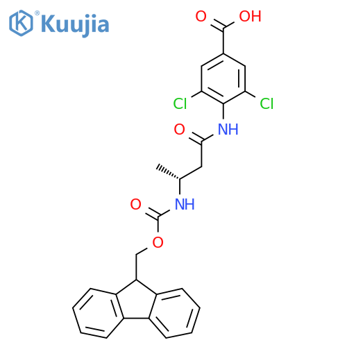 3,5-dichloro-4-(3R)-3-({(9H-fluoren-9-yl)methoxycarbonyl}amino)butanamidobenzoic acid structure