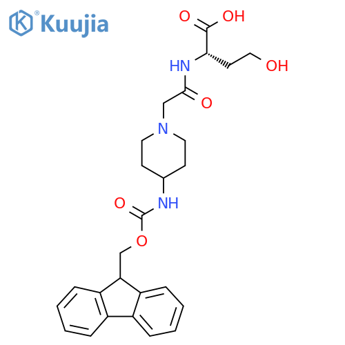 (2S)-2-{2-4-({(9H-fluoren-9-yl)methoxycarbonyl}amino)piperidin-1-ylacetamido}-4-hydroxybutanoic acid structure