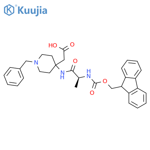 2-{1-benzyl-4-(2S)-2-({(9H-fluoren-9-yl)methoxycarbonyl}amino)propanamidopiperidin-4-yl}acetic acid structure