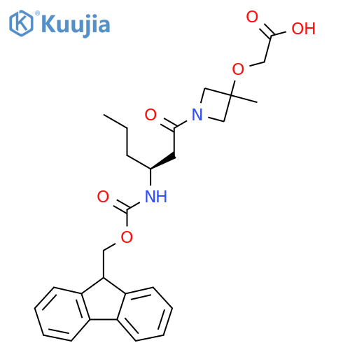 2-({1-(3S)-3-({(9H-fluoren-9-yl)methoxycarbonyl}amino)hexanoyl-3-methylazetidin-3-yl}oxy)acetic acid structure