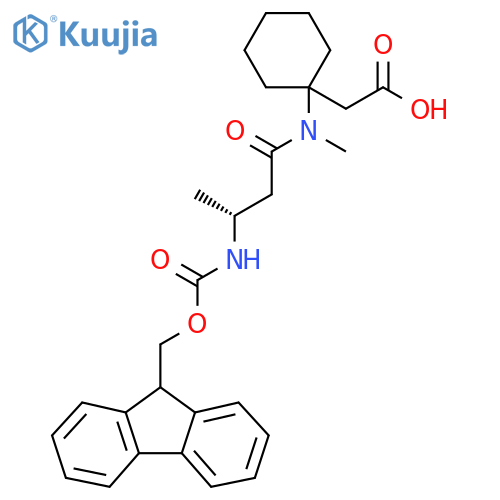 2-{1-(3R)-3-({(9H-fluoren-9-yl)methoxycarbonyl}amino)-N-methylbutanamidocyclohexyl}acetic acid structure