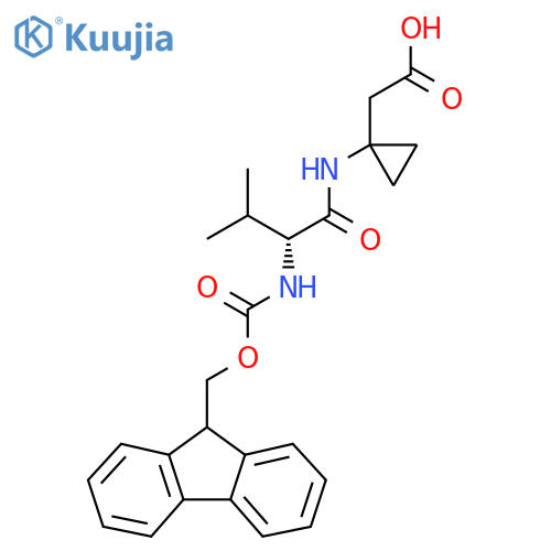2-{1-(2R)-2-({(9H-fluoren-9-yl)methoxycarbonyl}amino)-3-methylbutanamidocyclopropyl}acetic acid structure