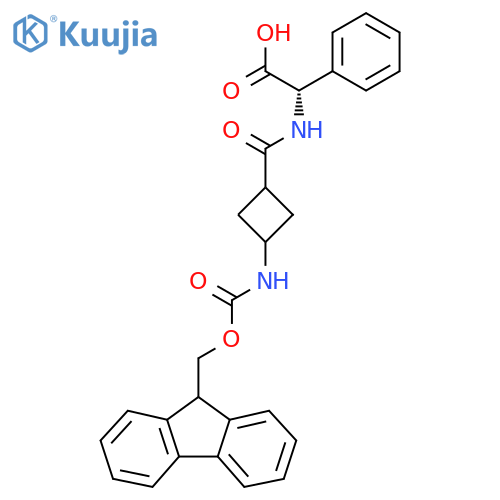 (2S)-2-{3-({(9H-fluoren-9-yl)methoxycarbonyl}amino)cyclobutylformamido}-2-phenylacetic acid structure