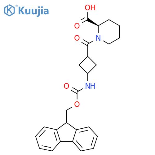 (2R)-1-3-({(9H-fluoren-9-yl)methoxycarbonyl}amino)cyclobutanecarbonylpiperidine-2-carboxylic acid structure