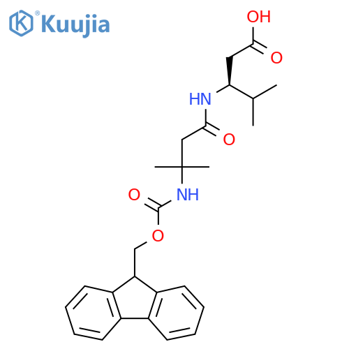 (3S)-3-3-({(9H-fluoren-9-yl)methoxycarbonyl}amino)-3-methylbutanamido-4-methylpentanoic acid structure