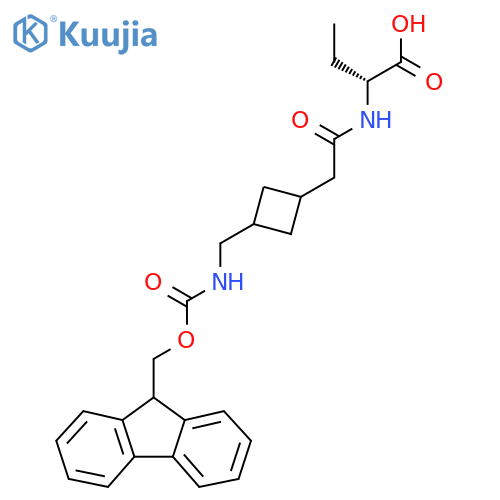 (2R)-2-(2-{3-({(9H-fluoren-9-yl)methoxycarbonyl}amino)methylcyclobutyl}acetamido)butanoic acid structure