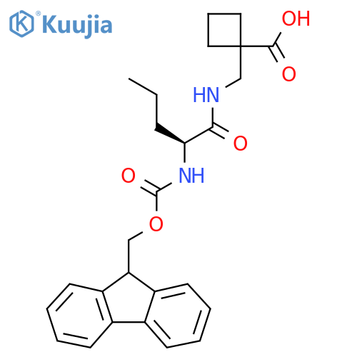 1-{(2S)-2-({(9H-fluoren-9-yl)methoxycarbonyl}amino)pentanamidomethyl}cyclobutane-1-carboxylic acid structure