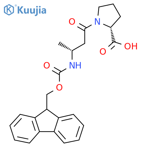 (2R)-1-(3R)-3-({(9H-fluoren-9-yl)methoxycarbonyl}amino)butanoylpyrrolidine-2-carboxylic acid structure